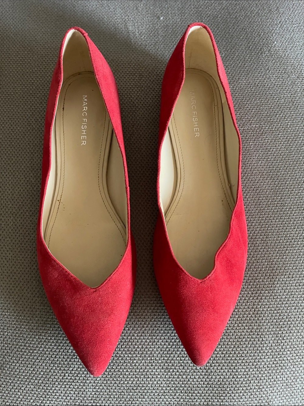 Marc Fisher Red Suede Pointed V-Cut Flats